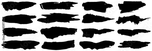 Vector collection of artistic grungy black paint hand made creative brush stroke set isolated on white background. 