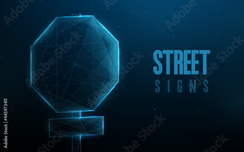 Street sign. Low polygon line, triangles, and particle style design. Abstract geometric wireframe light connection structure. Illustration vector