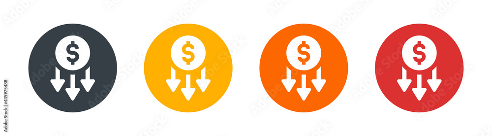 Cost reduction dollar down icon symbol vector illustration. Cost reduction dollar down icon symbol vector illustration.