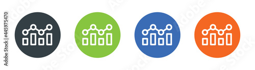 Financial analytics graph or chart icon on button sign. Business data report icon.