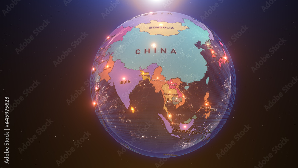 a world map of ASIA, 3d rendering, a world map of ASIA, 3d rendering,