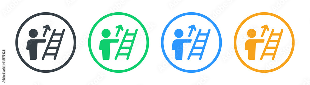 Person ascending climb up ladder icon. Vector illustration Person ascending climb up ladder icon. Vector illustration