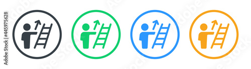 Person ascending climb up ladder icon. Vector illustration