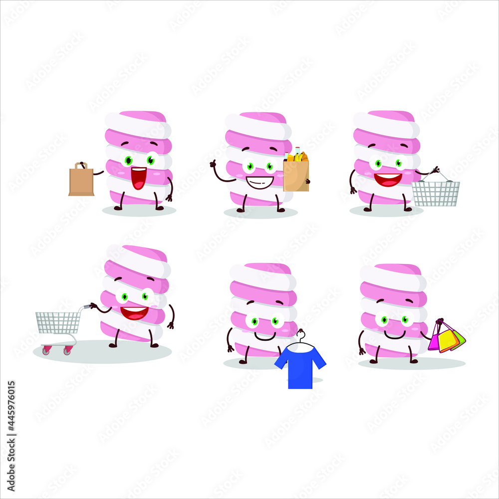 Fototapeta premium A Rich marshmallow twist mascot design style going shopping. Vector illustration