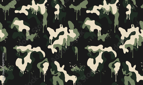 Texture military camouflage repeats seamless Vector Pattern For fabric, background, wallpaper and others. Classic clothing print. Abstract monochrome seamless Vector camouflage pattern. Camo All over 