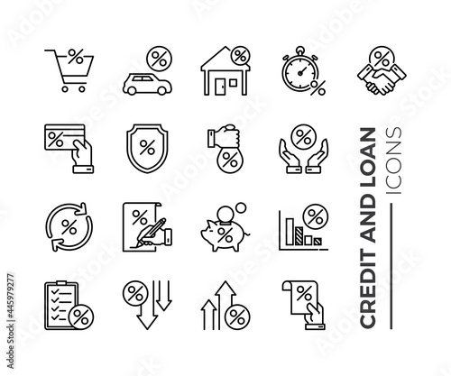 Simple Set of Credit and Loan Related Vector Line Icons. Contains such Icons as Rate Calculator, Credit Card, Deposit and more.