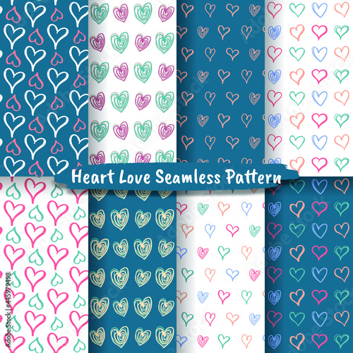 Set of heart love hand drawn doodle seamless pattern