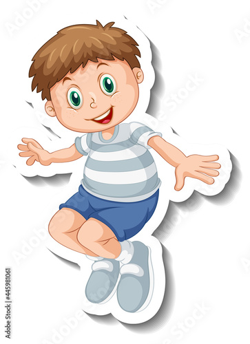 Sticker template with a boy cartoon character isolated