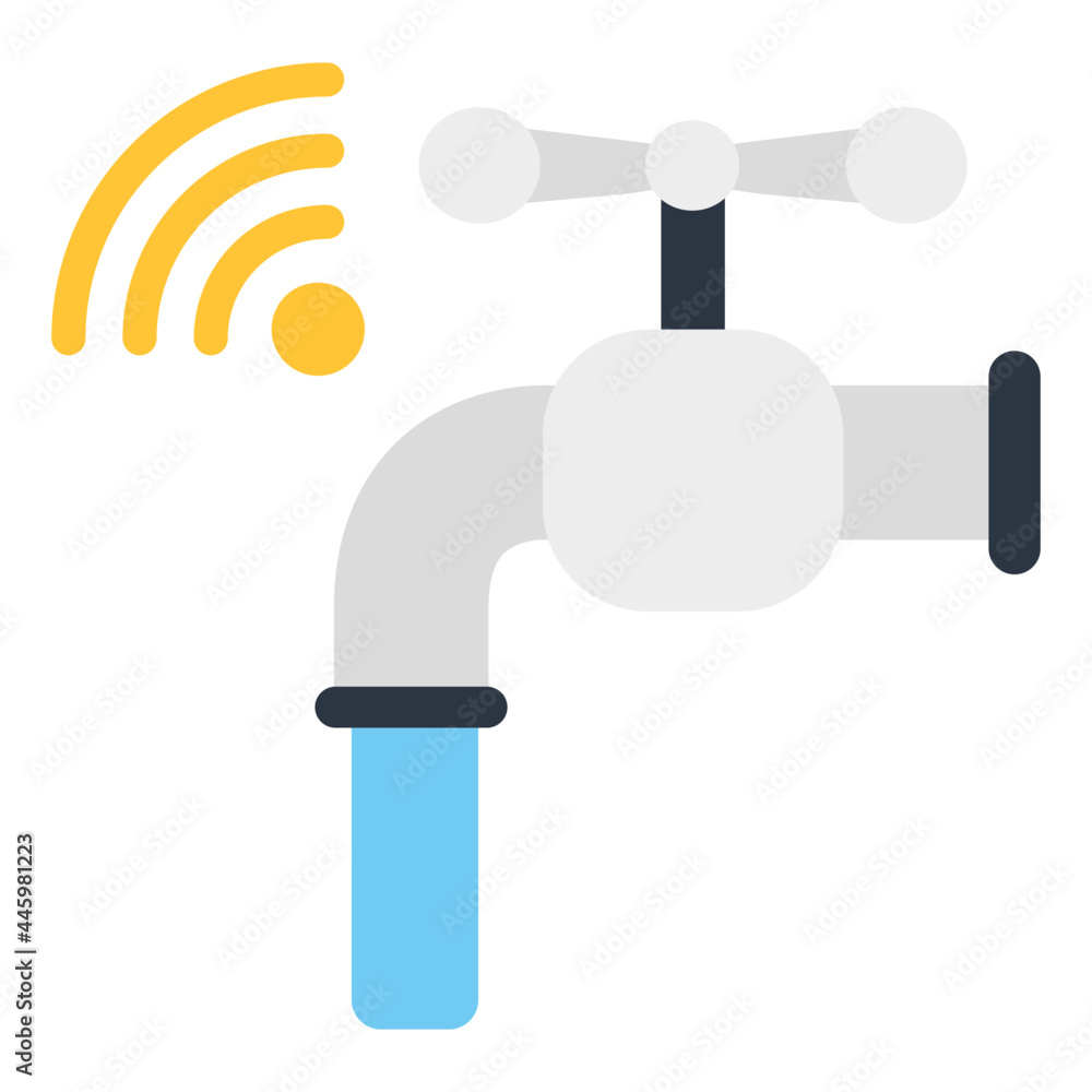 WiFi signals with faucet, icon of smart tap WiFi signals with faucet, icon of smart tap