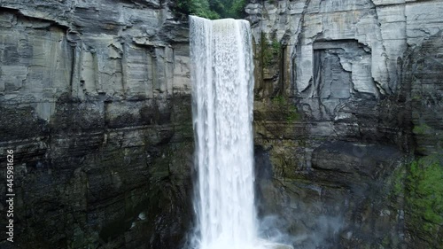 Flying up Taughannock Falls - Located in Ulysses, NY, the waterfall and gorge comprise of a hanging valley. One of the largest Waterfalls in the Ithaca region. photo