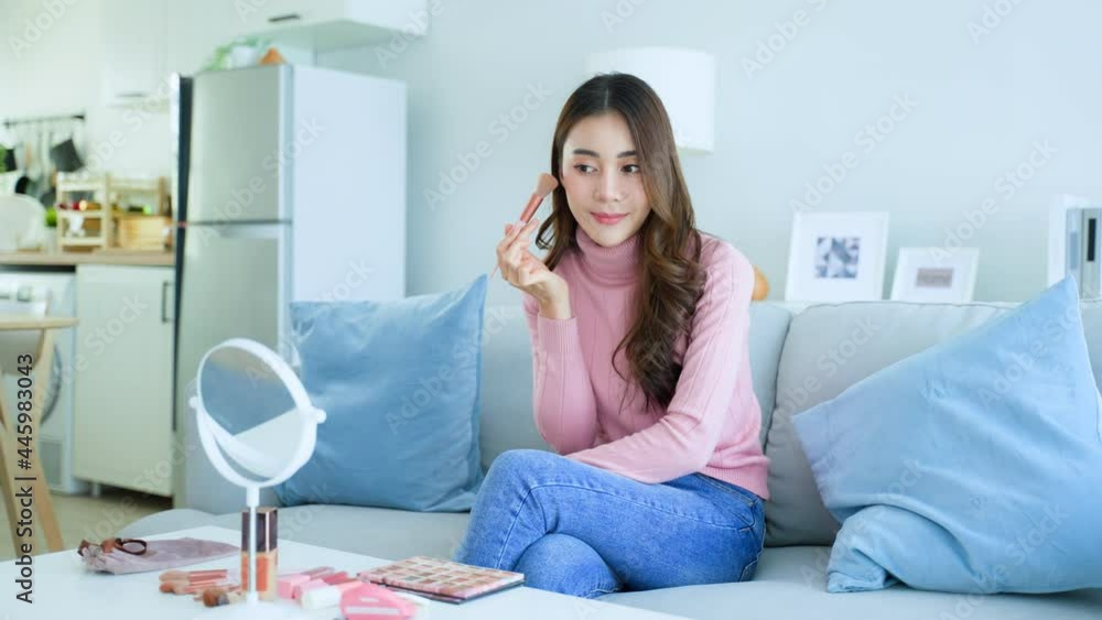 Portrait of beautiful woman artist stay home, enjoying makeup herself. Portrait of beautiful woman artist stay home, enjoying makeup herself.