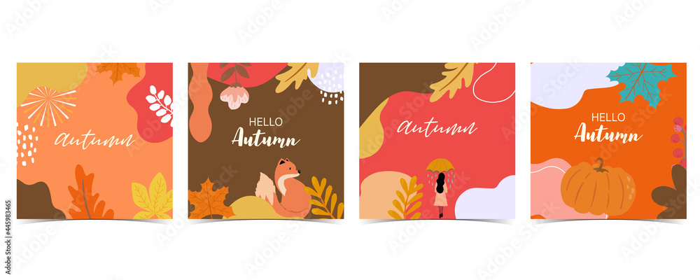 Collection of autumn background set with fox,woman,frame