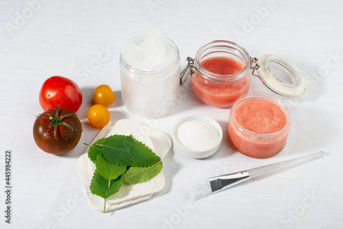 Tomato sugar scrub recipe. Organic home made cosmetic.