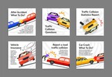 Collection car crash post with place for text vector illustration automobile accident information