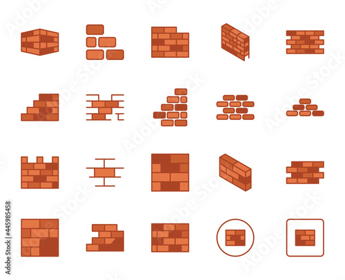 Brick wall set line icons in flat design with elements for web site design and mobile apps.  Collection modern infographic logo and symbol. House vector line pictogram