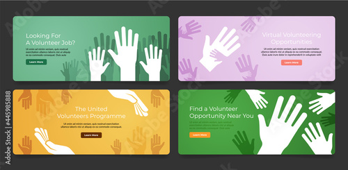 Collection volunteer opportunity banner landing page vector flat illustration webpage user interface photo