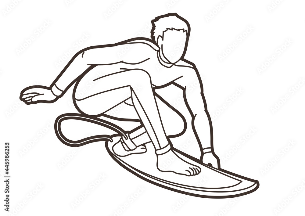 Man Surfer Surfing Sport Action Cartoon Graphic Vector 