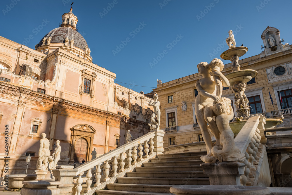 The Praetorian Fountain or Fontana Pretoria in Palermo, Sicily, Italy