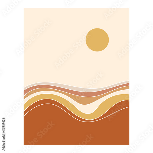 Abstract prints with desert landscape. Contemporary wall art. Vector illustration.