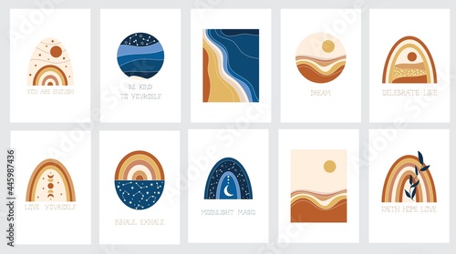Abstract landscapes and rainbow clipart. Vector illustration.