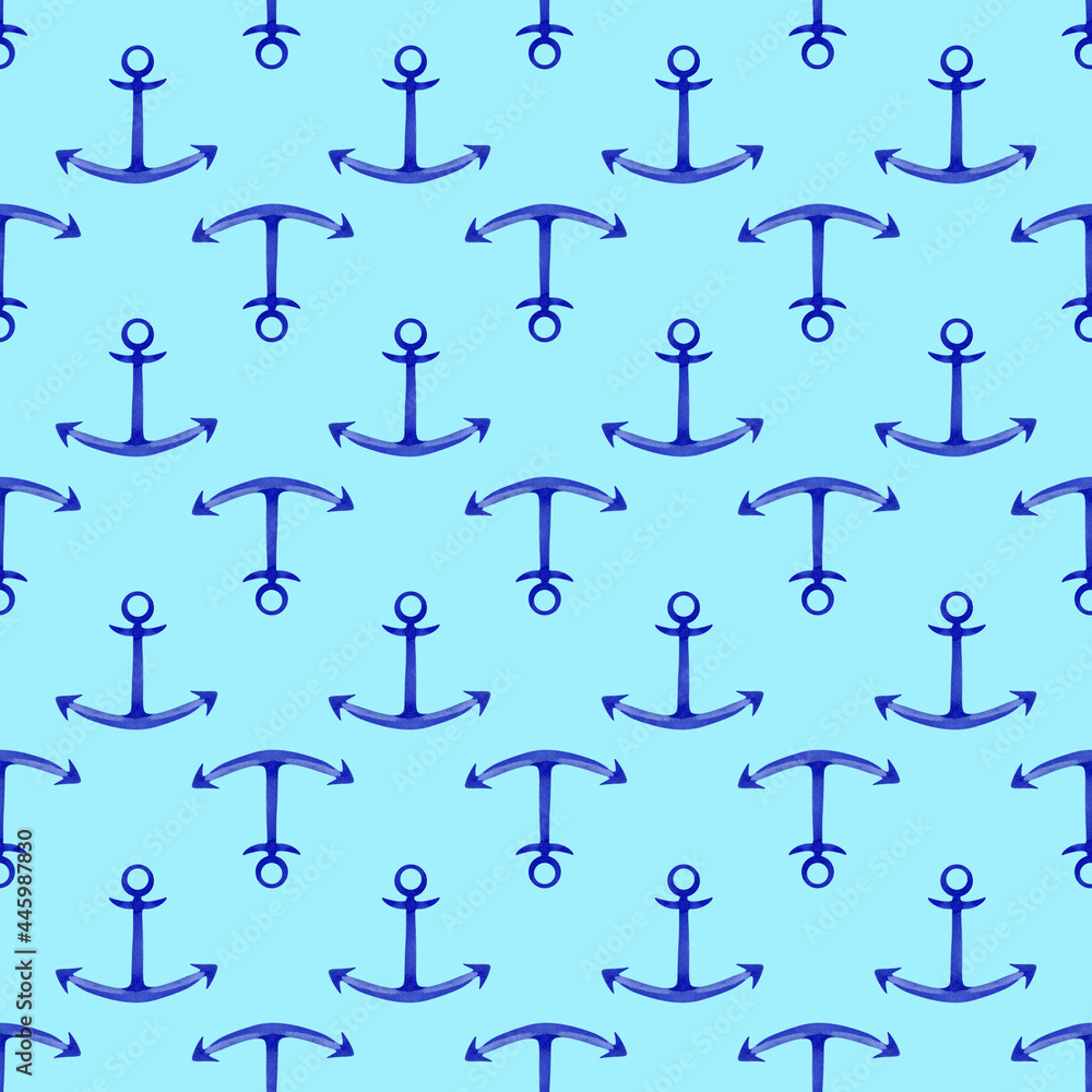 anchor seamless pattern on a blue background. anchor seamless pattern on a blue background.