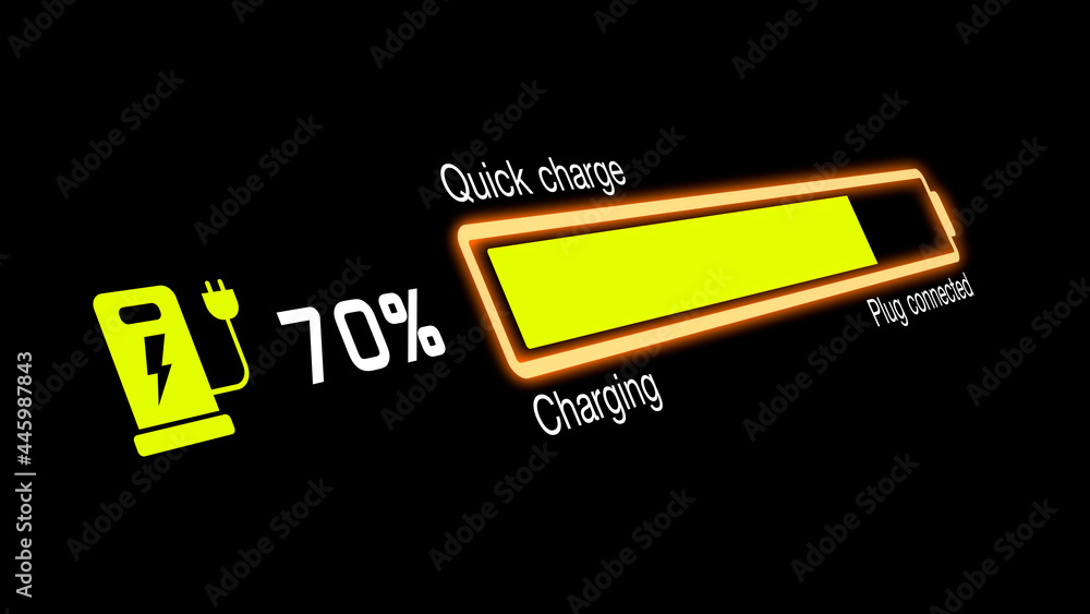 Colorful electric vehicle car charging battery indicating progress of the increasing with percentage show fill up to 100% Colorful electric vehicle car charging battery indicating progress of the increasing with percentage show fill up to 100%
