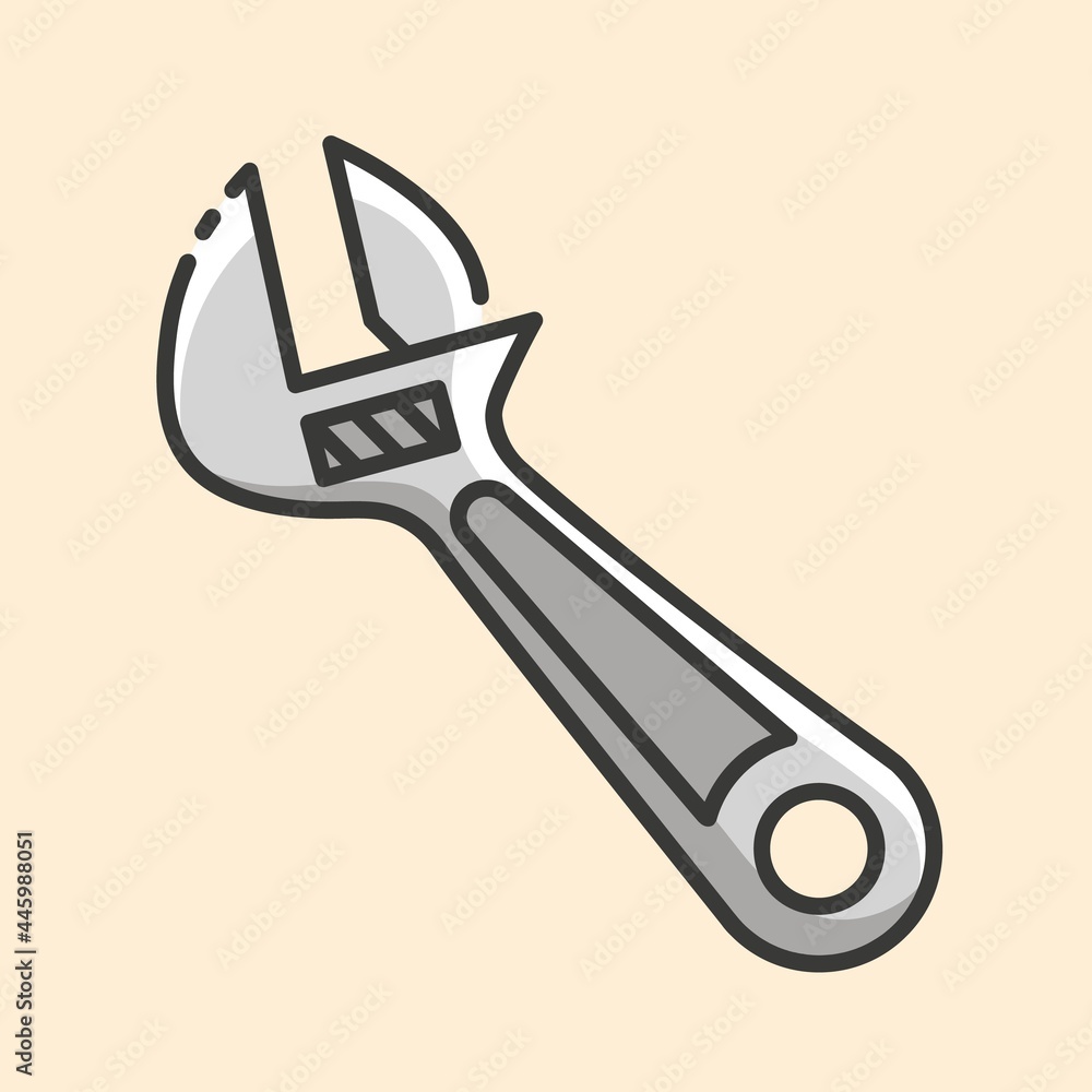 Obraz premium Steel adjustable wrench color icon. Vector outline flat icon on yellow background. Hand construction tool for renovation work.