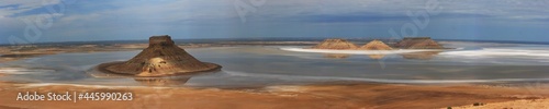 Kazakhstan, Mangystau. Rocky outliers on Lake Karynzharyk.