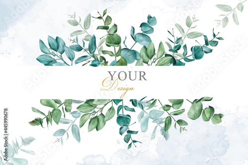 greenery wedding invitation design with arrangement eucalyptus
