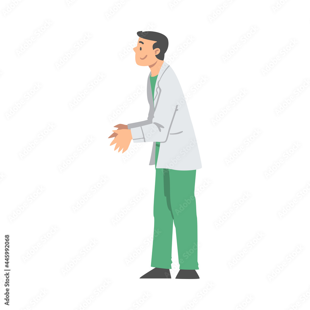 Man Medical Doctor or Physician in White Coat Working at Hospital Vector Illustration