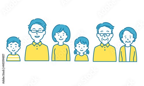 三世代家族　ほほえみイラスト　正面バストアップ　セット