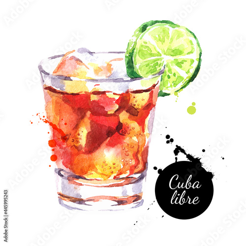 Картината върху платно Hand drawn sketch watercolor cocktail Cuba Libre