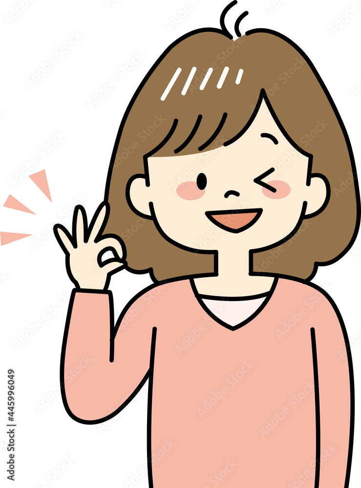 OKサインをする女性のイラスト(上半身) OKサインをする女性のイラスト(上半身)
