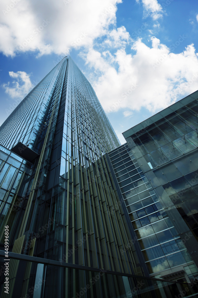 Fototapeta premium Blue skies and towering skyscrapers.
