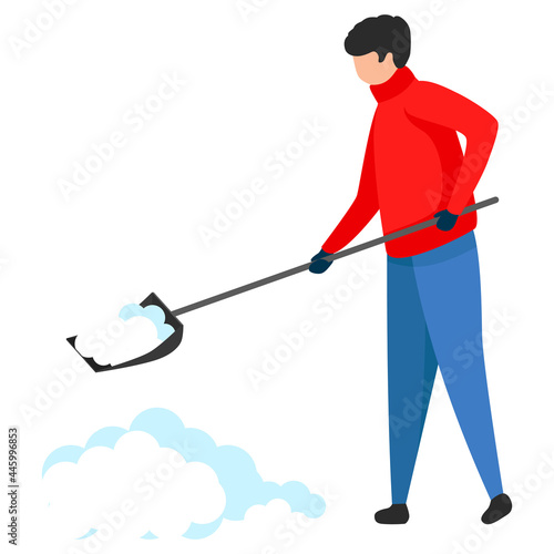 a man cleans snow with a shovel
