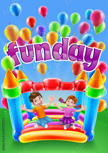 Bouncy House Castle Jumping Girl Boy Kids Cartoon