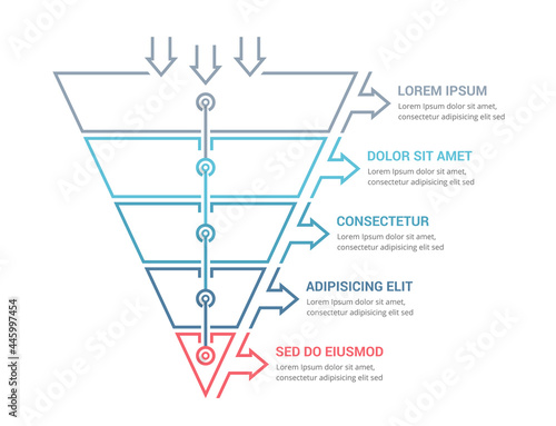 Funnel diagram with 5 elements, infographic template for web, business, presentations