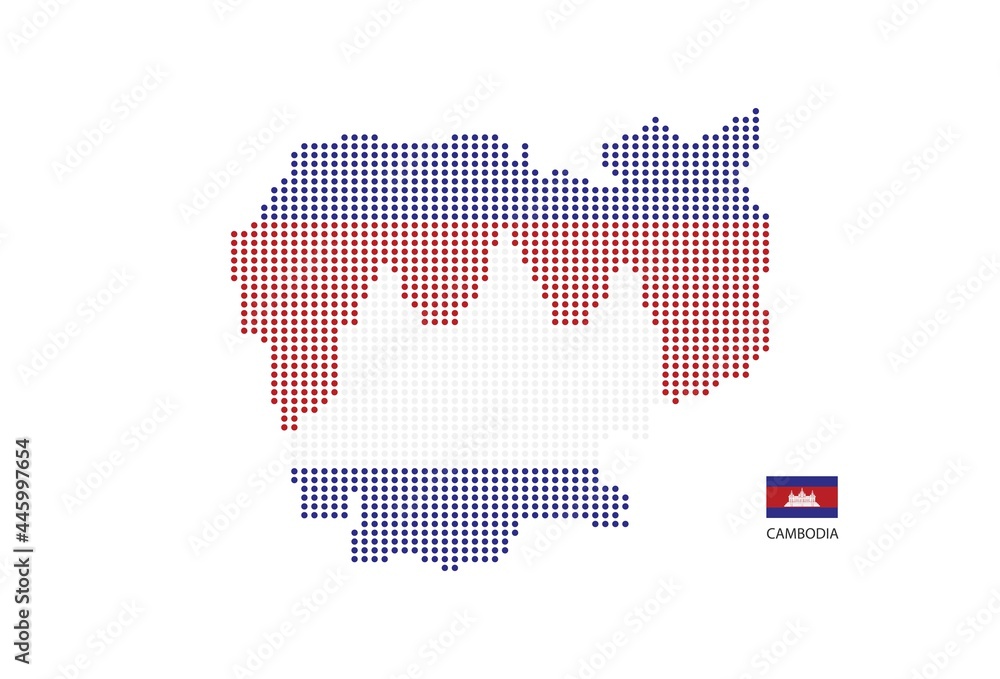 Cambodia map design by color of Cambodia flag in circle shape, White background with Cambodia flag.