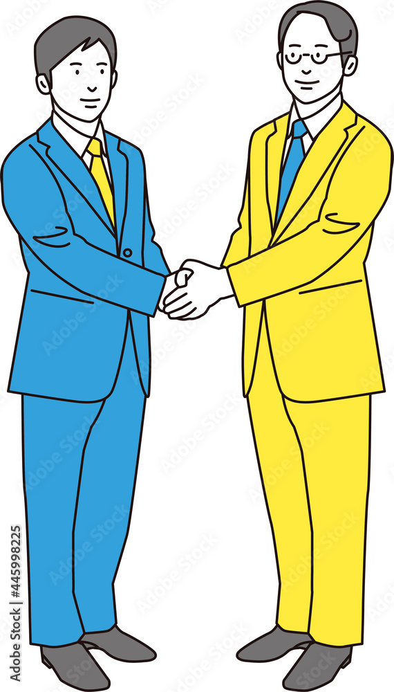 Two men in suits shake hands with each other.