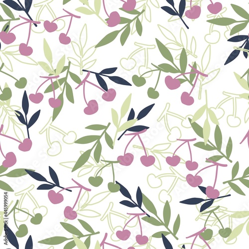 Spring Cherries Plant Garden Vector Graphic Seamless Pattern