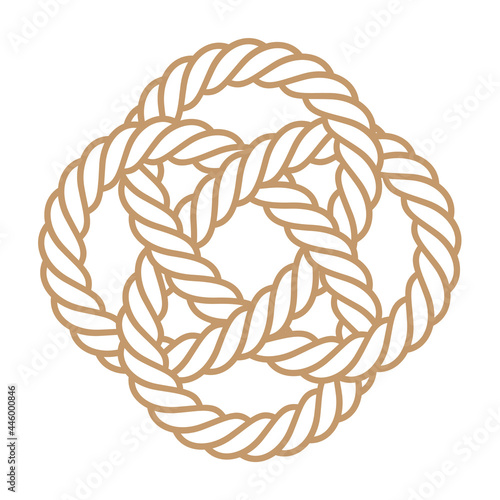 Vector silhouette twisted line rope circle mat. Mandala - Cloverleaf. Isolated on white background.