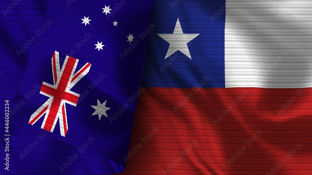 Chile and Australia Realistic Flag – Fabric Texture 3D Illustration Chile and Australia Realistic Flag – Fabric Texture 3D Illustration