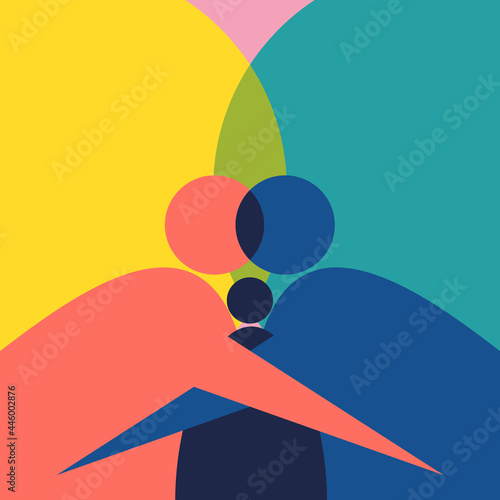 Illustration of human shapes hugging together. Concept of a happy family