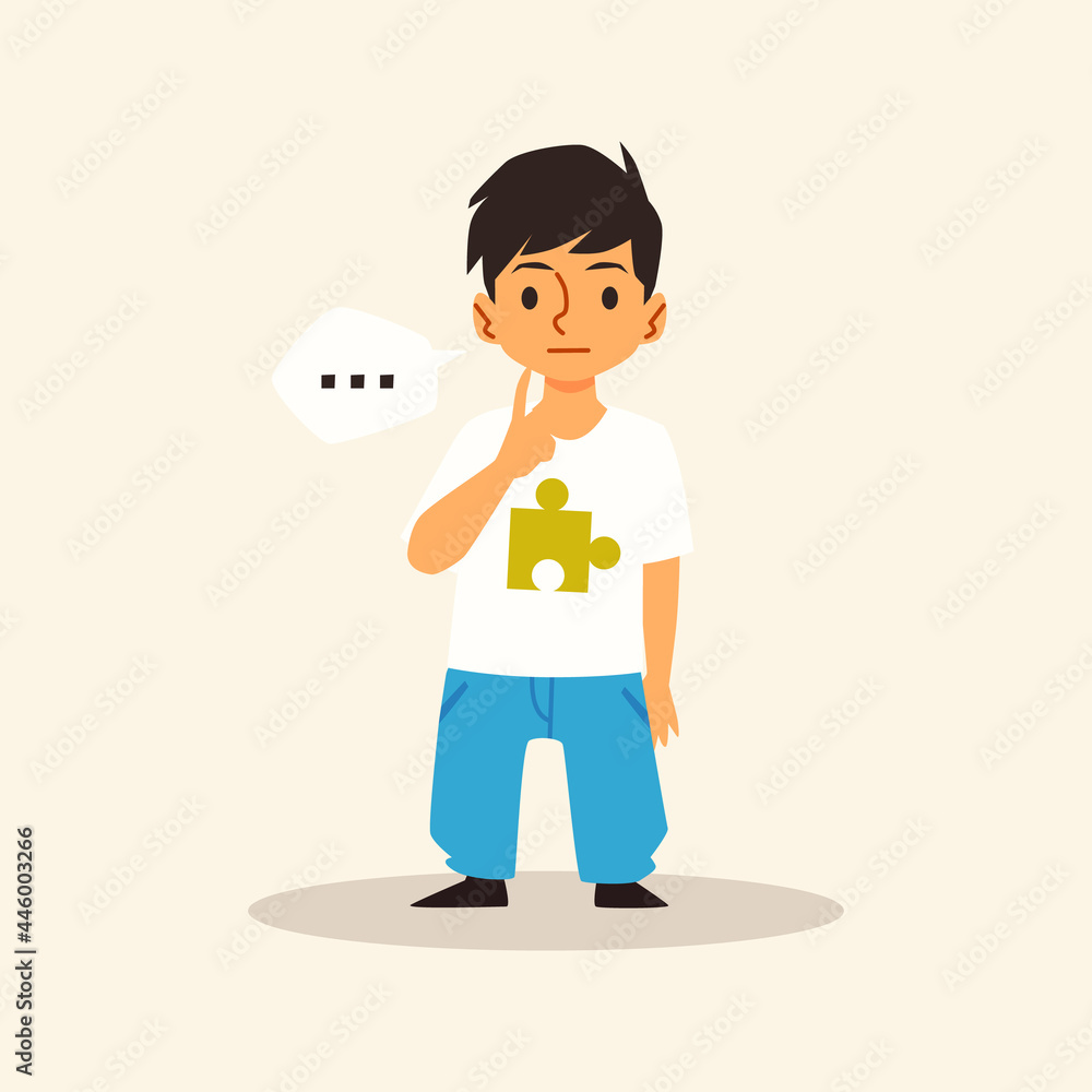 Kid boy with speech disorder due to autism, down syndrome or developmental delay Kid boy with speech disorder due to autism, down syndrome or developmental delay