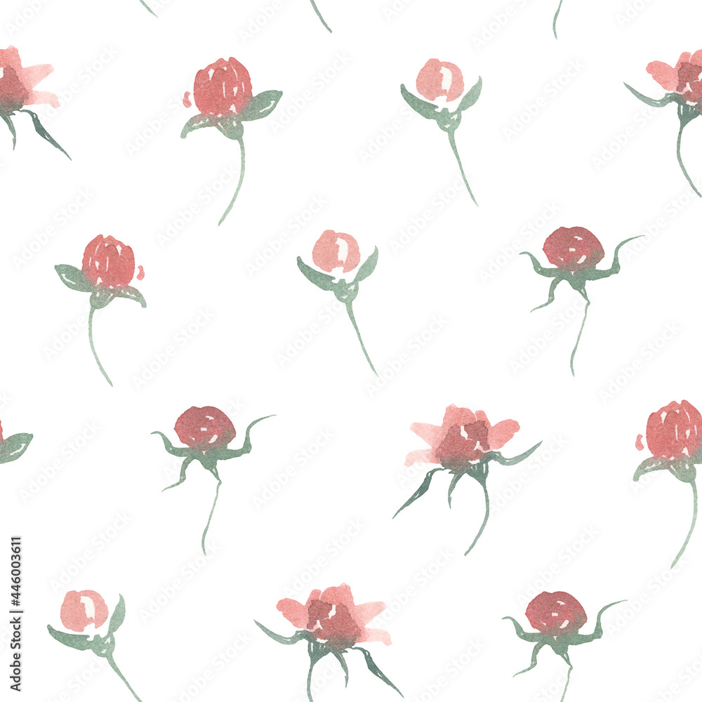 Watercolor pastel pink and blue floral seamless pattern clipart , Greenery digital paper, Flower clip art