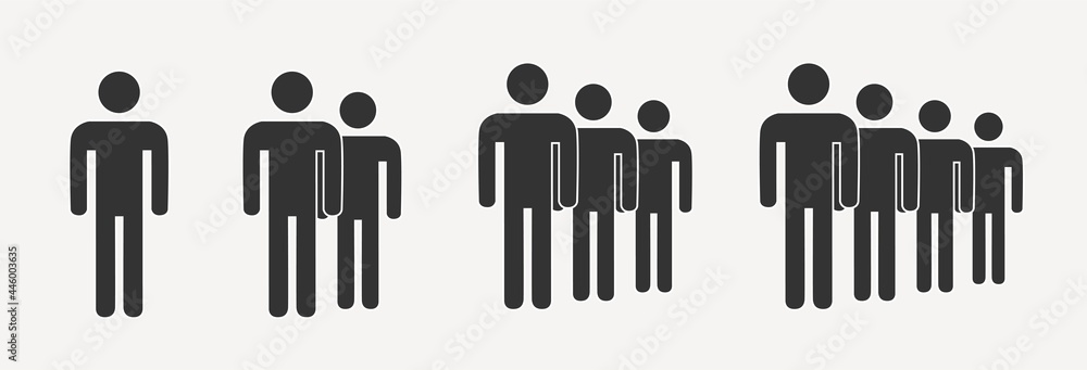 Obraz premium Simple crowd icon, group of people silhouettes standing in rows set