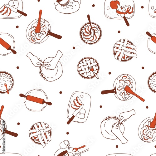 Making pie baking activity vector graphic art seamless pattern