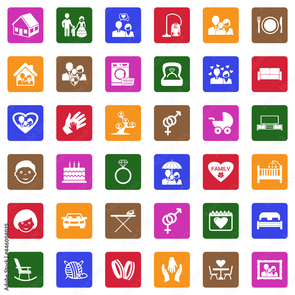 Family Life Icons. White Flat Design In Square. Vector Illustration. Family Life Icons. White Flat Design In Square. Vector Illustration.