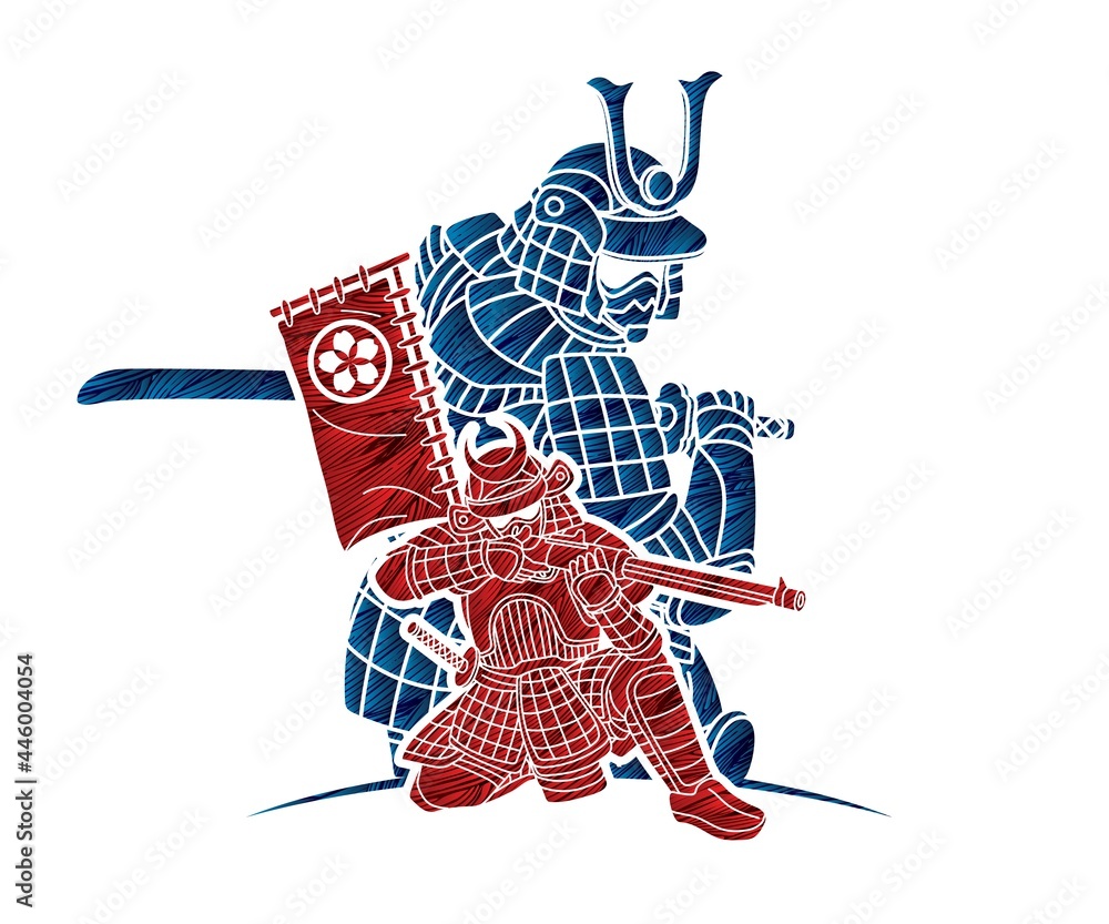 Group of Samurai Warrior Ronin with Weapon and Armor Action Ready to Fight  Cartoon Graphic Vector Stock Vector | Adobe Stock