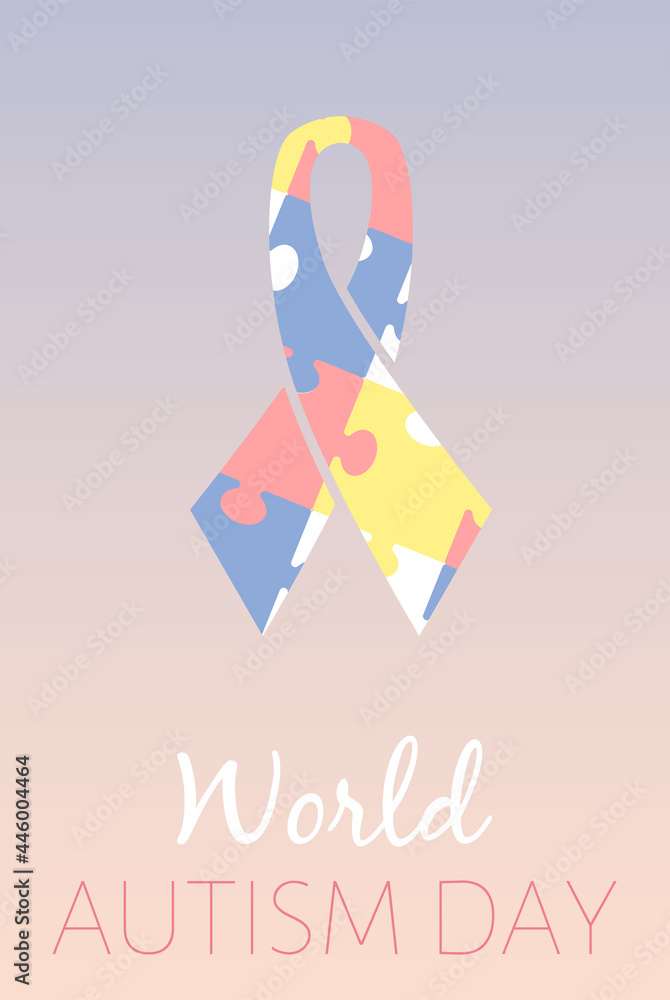 Fototapeta premium World Autism Day poster or banner with ribbon symbol, flat vector illustration.